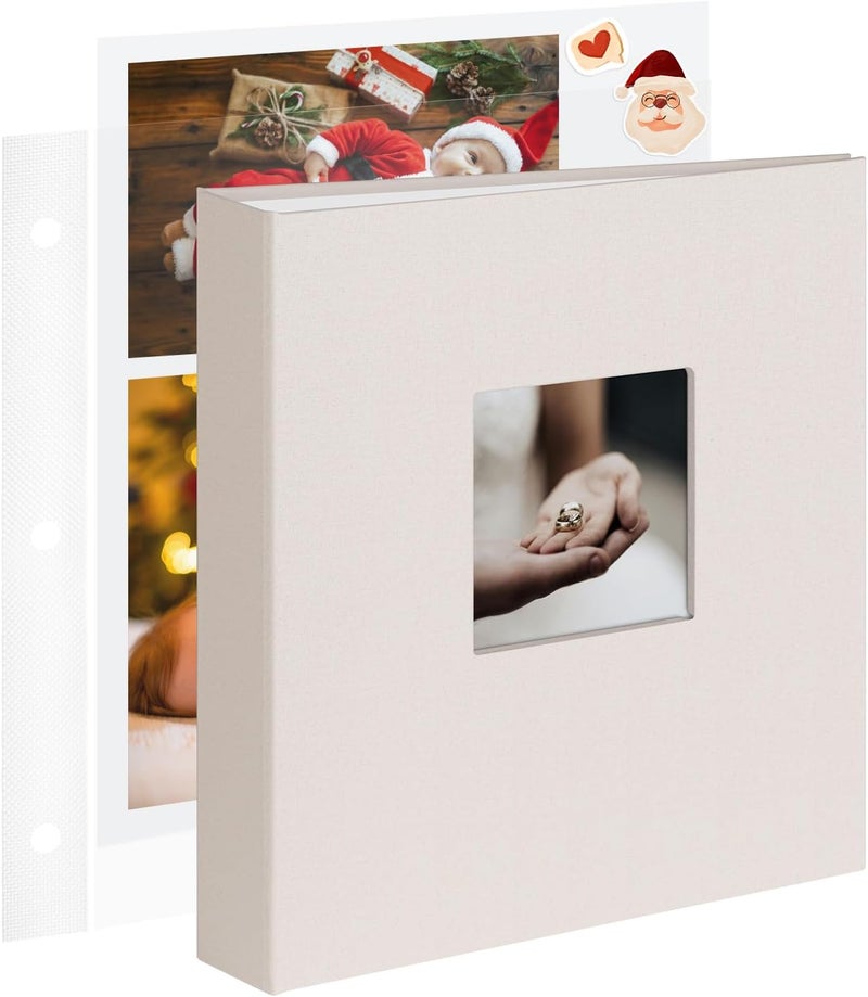1DOT2 8.5x11 Inch Large 3 Ring DIY Scrapbook Photo Album with 30 Plastic Sleeves 60 Pages Blank Scrapbooks, 8.5 x 11 Scrap Book Albums for Baby Travel Wedding Graduation kids (Beige) - Image 1